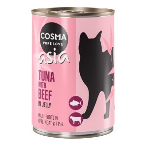 12 x 400g tonnikala & nauta Cosma Asia hyytelössä kissanruoka