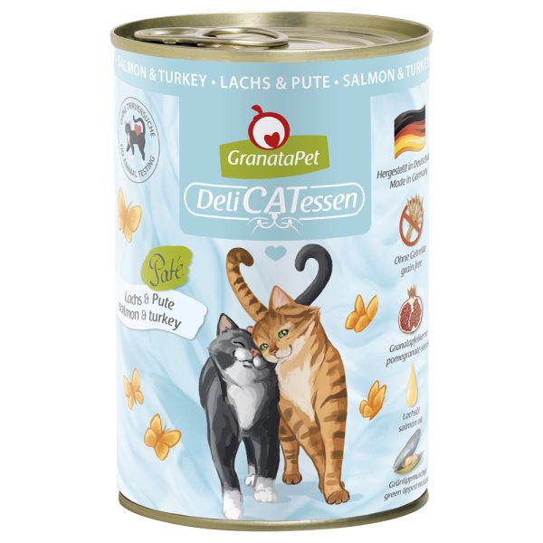 24x400g DeliCatessen lohi & kalkkuna Granatapet kissan märkäruoka