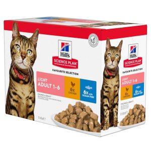 12 x 85g Adult Light kana- ja kalavalikoima Hill's Science Plan kissan märkäruoka