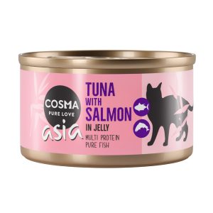 6x85g Asia hyytelössä tonnikala & lohi Cosma kissan märkäruoka