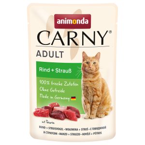 24 x 85 g Animonda Carny Pouch nauta + strutsi kissan märkäruoka