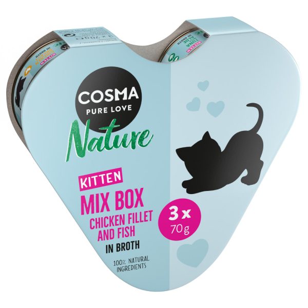 3x70g Nature Kitten sydänpakkaus 3 eri makua Cosma kissan märkäruoka