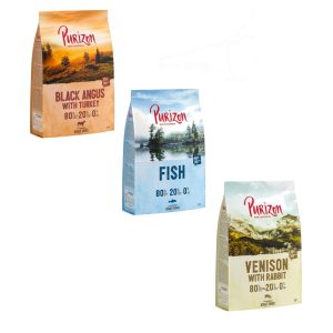 3x1kg Purizon-kokeilupakkaus Black-Angus-Beef & Turkey, Venison & Rabbit, Fish koiranruoka