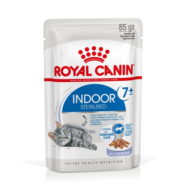 12 x 85 g Royal Canin Indoor Sterilised 7+ in Jelly kissan märkäruoka