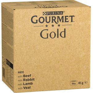 96 x 85 g jumbopakkaus: Gourmet Gold hienostunut patee: nauta, kana, tonnikala, lohi märkäruoka kissoille
