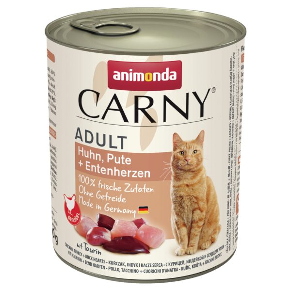 6x800g Adult kana, kalkkuna & ankansydän Animonda Carny Kissanruoka