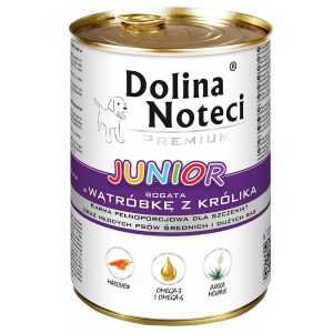 24 x 400 g Dolina Noteci Premium Junior, kaninmaksa, koiran märkäruokaa
