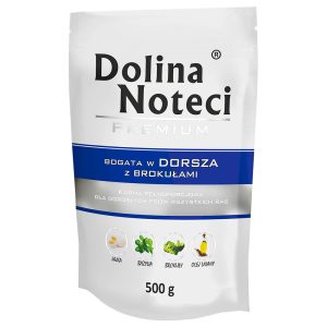 40 X 500 g Dolina Noteci Premium annospusseissa, turska parsakaalilla, koiran märkäruoka