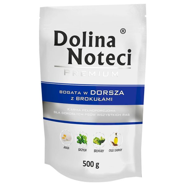 40 X 500 g Dolina Noteci Premium annospusseissa, turska parsakaalilla, koiran märkäruoka