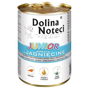 24 x 400 g Dolina Noteci Premium Junior, lammas, koiran märkäruoka, karitsaa
