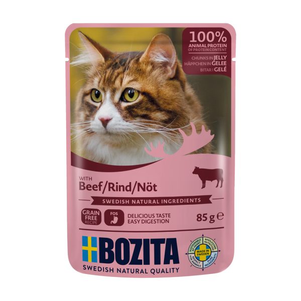 12 x 85 g Bozita Chunks in Jelly Pouch nauta kissan märkäruoka