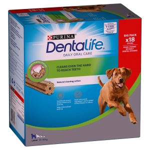 18 tikkua (6 x 106 g) Purina Dentalife hammashoitoherkut suurille koirille (25-40 kg)