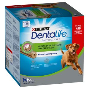 36 tikkua (12 x 106 g) Purina Dentalife hammashoitoherkut suurille koirille (25-40 kg)