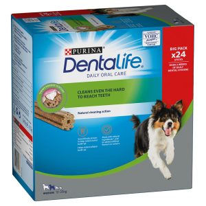 24 tikkua (8 x 69 g) Purina Dentalife hammashoitoherkut keskikokoisille koirille (12-25 kg)
