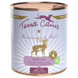 6 x 800 g Terra Canis Senior viljaton Riista, tomaatit, omena & yrtit koiran märkäruoka