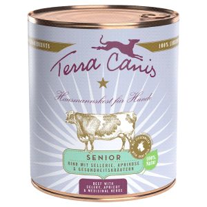 6 x 800 g Terra Canis Senior viljaton Nauta, selleri, aprikoosi & yrtit koiran märkäruoka