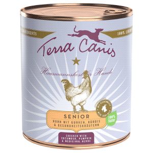 6 x 800 g Terra Canis Senior viljaton Kana, kurkku, kurpitsa & yrtit koiran märkäruoka