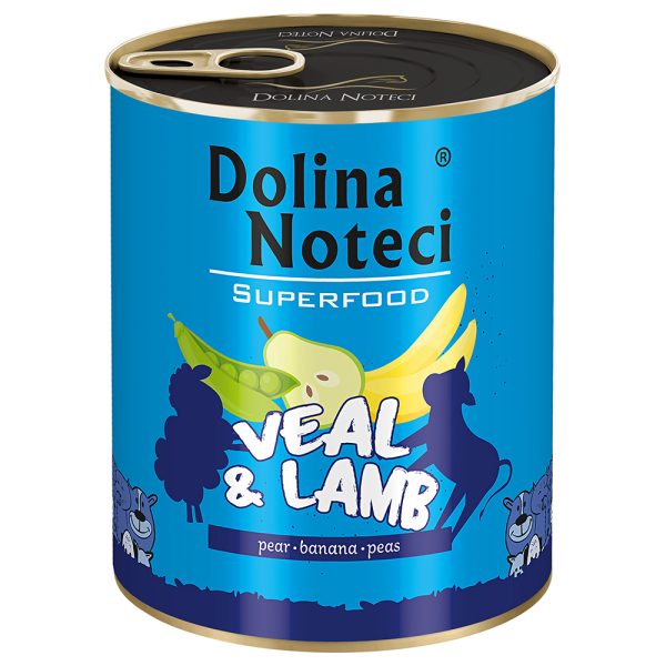6x800g, Dolina Noteci Superfood, vasikan- ja karitsanlihaa, koiran märkäruoka