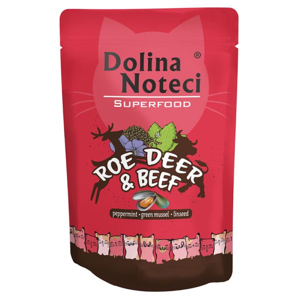 10x85g, Dolina Noteci Superfood, mäti ja naudanliha, kissan märkäruokaa