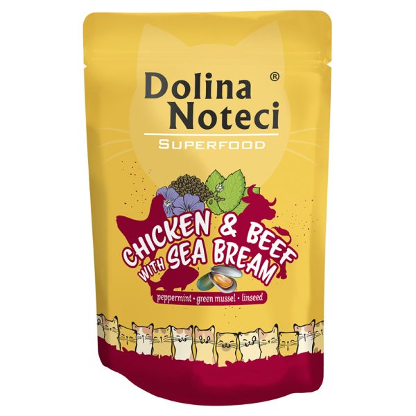 10x85g, Dolina Noteci Superfood, kanaa ja naudanlihaa doradon kanssa, märkäruoka kissoille