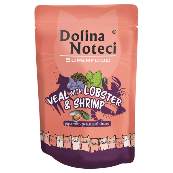 10x85g, Dolina Noteci Superfood, vasikanlihaa hummerin ja katkaravun kera, kissan märkäruoka