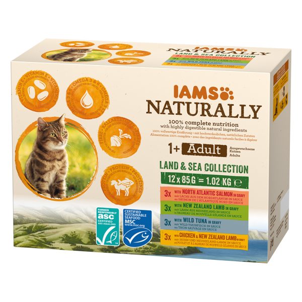 24x85g Adult Cat Land & Sea Collection IAMS Naturally kissanruoka