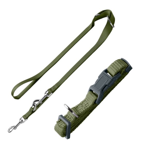 HUNTER-setti: London-kaulapanta + London-talutushihna, oliivinvihreä - Vario Basic S-koko + hihna 200cm/10mm koira