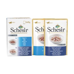 24x85g Jelly Pouch mix: tonnikala + tonnikala & bassi Schesir kissanruoka