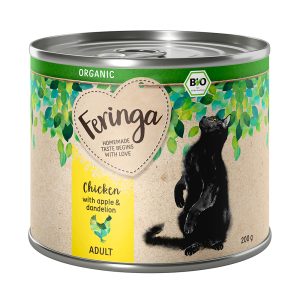 12x200g Organic Adult luomukana, luomuomena & luomuvoikukka Feringa kissanruoka