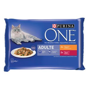 12x 85g PURINA ONE Adult kana- ja naudanliha märkäruokaa kissoille