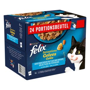 24x 85g Felix "Sensations" Pouches sardiini, lohi, seiti ja taimen kissan märkäruoka