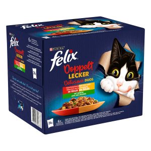 24x85g "Doubly Delicious - as good as it looks" Pouches nauta & siipikarja, lammas & kana, kalkkuna & ankka, sika & peura vihanneksilla Latz kissanruoka