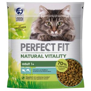 6x650g Natural Vitality Adult 1+ lohi & vaalea kala Perfect Fit kissanruoka