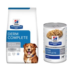 12kg Derm Complete riisi & kananmuna + 3x370g Derm Complete Hill's Prescription Diet koiranruoka