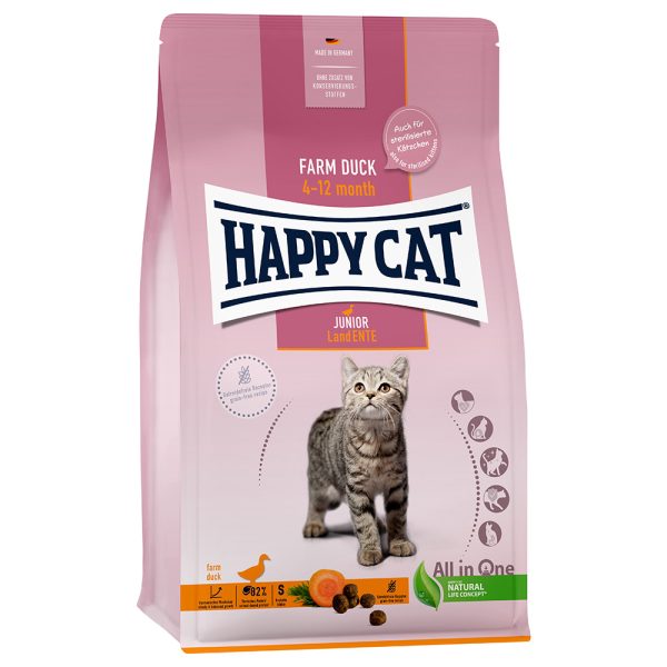 1,3kg Happy Cat Young Junior Farm Duck kissanruoka kuivaruoka