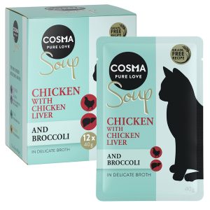 12x40g Soup kanafile, kananmaksa & parsakaali Cosma kissan märkäruoka