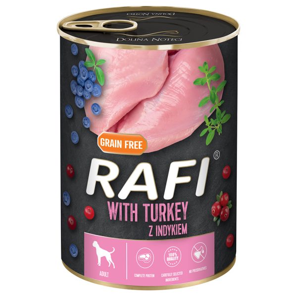 24x400g Rafi Adult, kalkkunaa sisältävä märkäruoka, koiranruoka