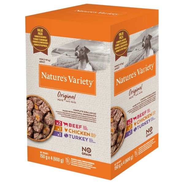 16x 150g Original Paté No Grain Mini naudanliha, kana, kalkkuna Nature's Variety Märkä koiranruoka