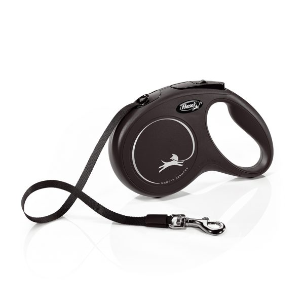 flexi New Classic -nauhatalutin, M, musta, 5 m