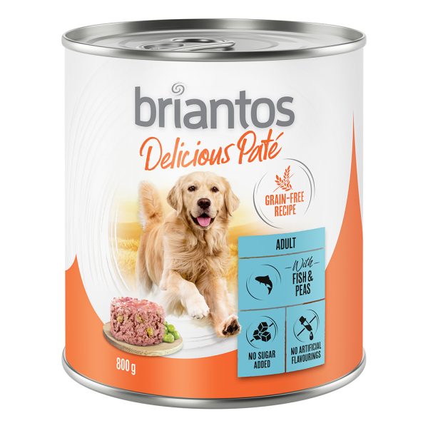6x800g Delicious Paté kala & herneet Briantos koiran märkäruoka