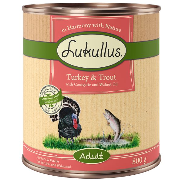 12x800g Adult kalkkuna & taimen (viljaton) Lukullus-koiranruoka