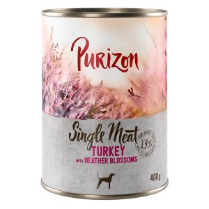 6x400g Single Meat kalkkunaa ja kanervankukkia Purizon koiralle