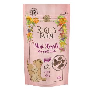 5x50g Snacks Puppy & Adult Mini Hearts lammas Rosie's Farm koiranherkku