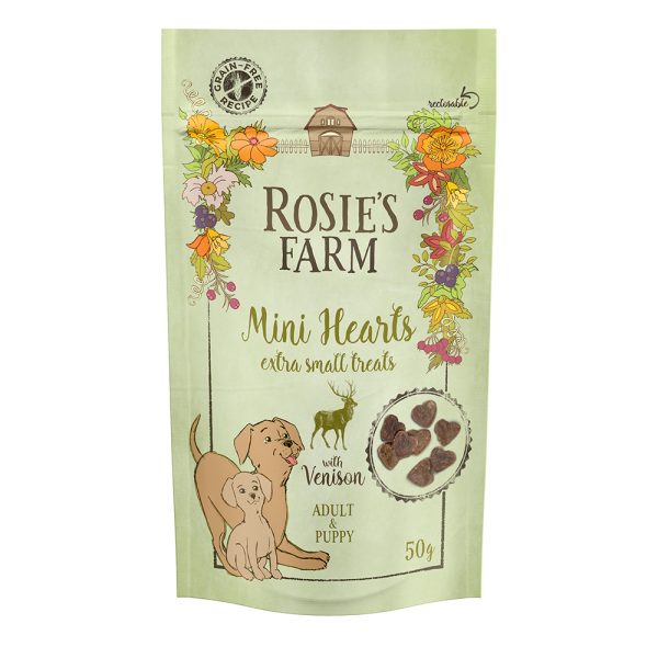 50g Snacks Puppy & Adult Mini Hearts riista Rosie`s Farm koiranherkku