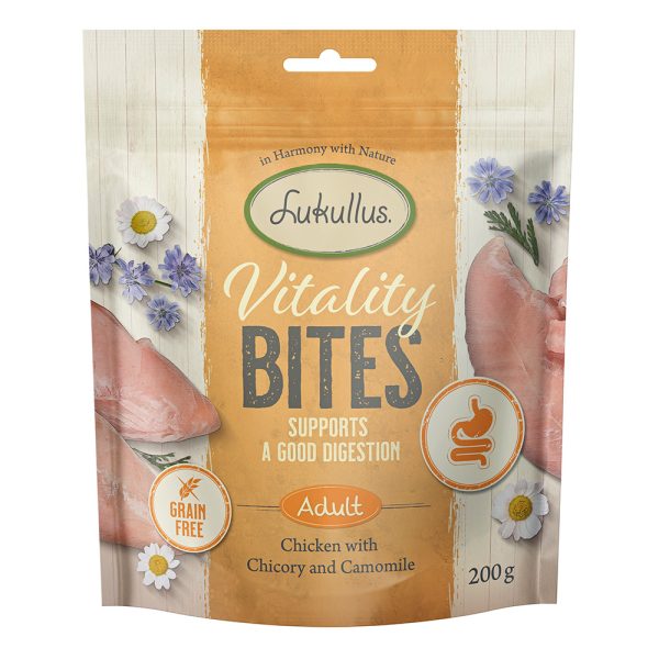 200g Vitality Bites ruoansulatuksen tukeminen: kana (viljaton) Lukullus koiranherkut