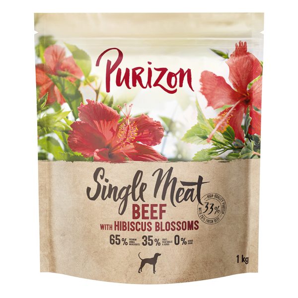 1kg Single Meat nauta & hibiskuksenkukka Purizon koiran kuivaruoka