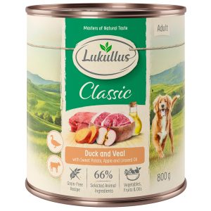 Lukullus-säästöpakkaus 24 x  800 g - ankka & vasikka (viljaton)