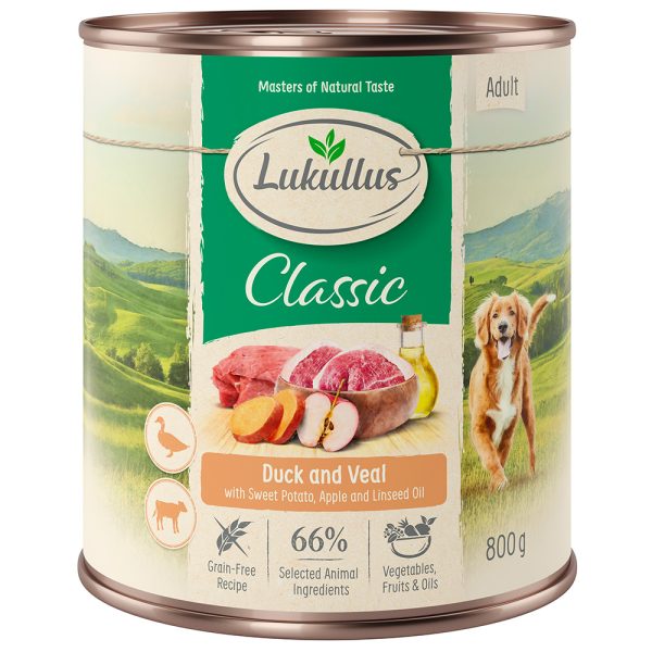 Lukullus-säästöpakkaus 24 x  800 g - ankka & vasikka (viljaton)