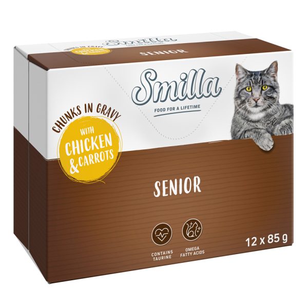 12x85g Senior Pouches paloja kastikkeessa kana & porkkana Smilla kissanruoka