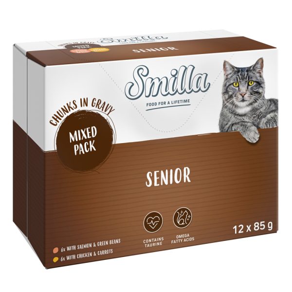 12x85g Senior Pouches paloja kastikkeessa lajitelma Smilla märkäruoka kissanruoka